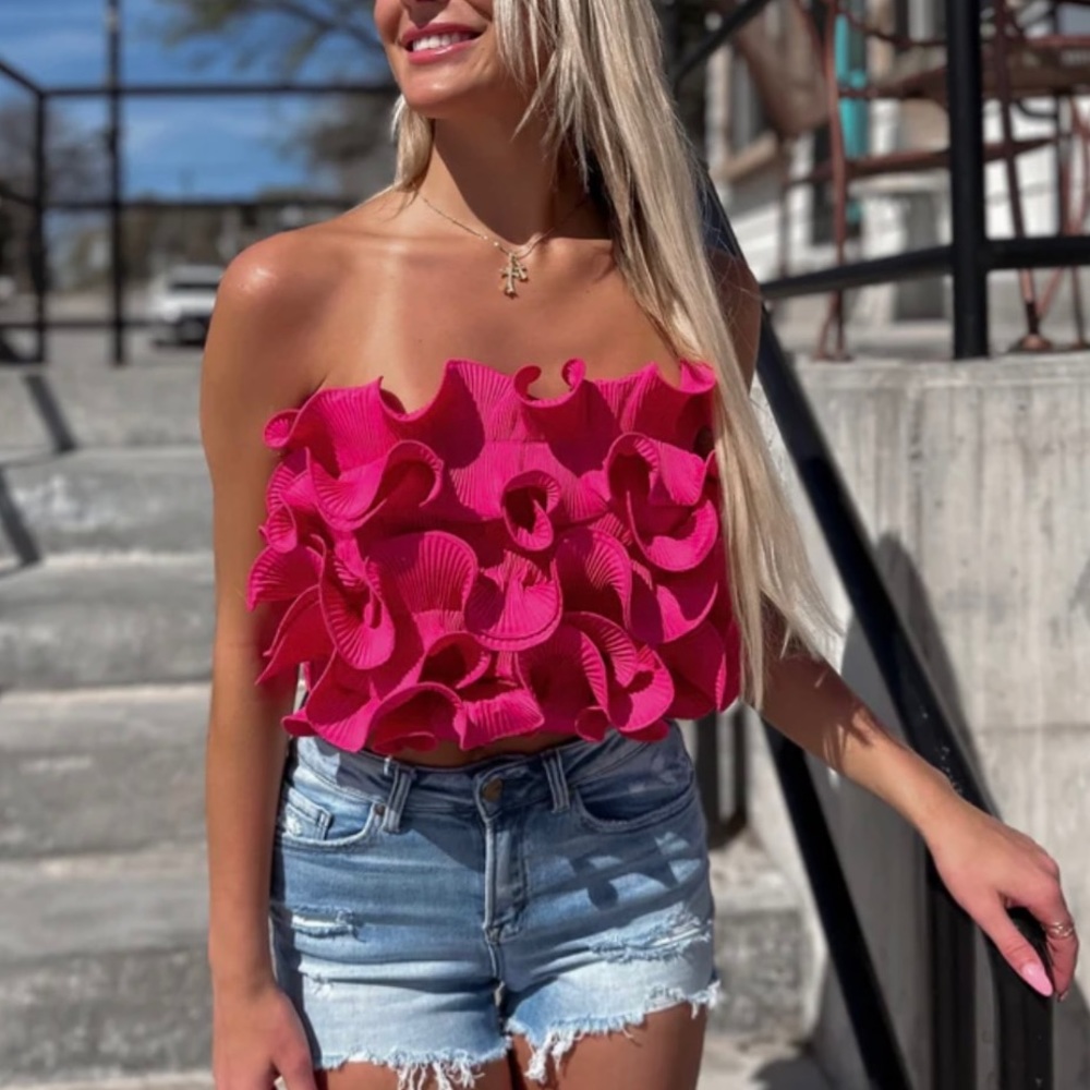 Zara Cropped Ruffled Top - Picture 2 of 10